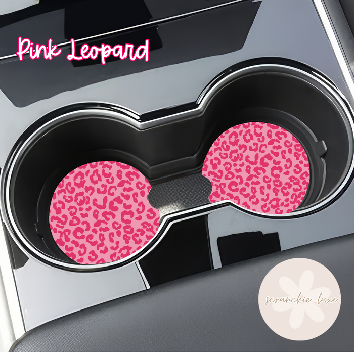 Car Coasters - Pink Leopard (2pk)