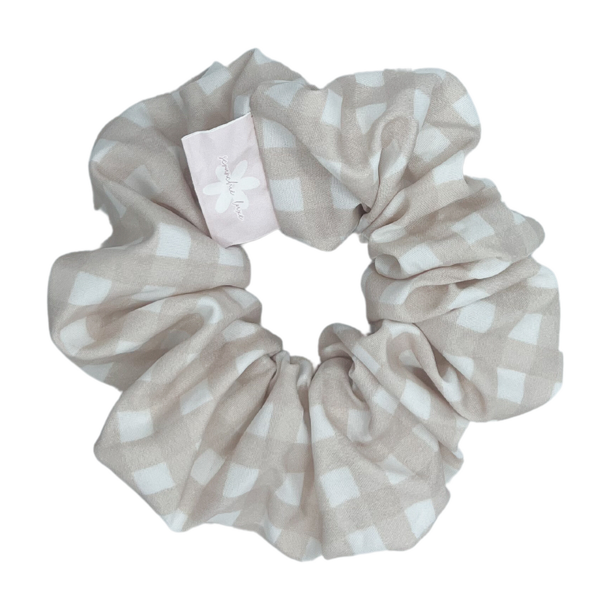 Beige Gingham Scrunchie