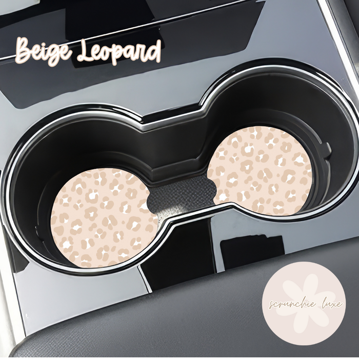 Car Coasters - Beige Leopard (2pk)