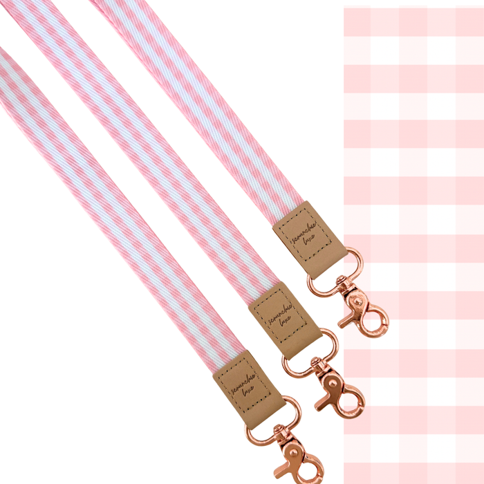 Pink Gingham Fabric Lanyard
