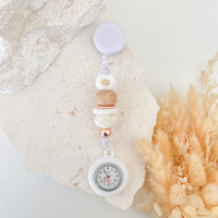 Beaded Medical Fob - Beige Daisy
