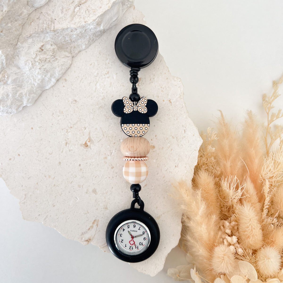 Beaded Medical Fob - Beige Minnie