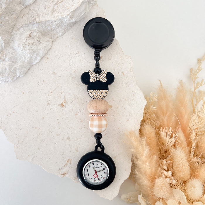 Beaded Medical Fob - Beige Minnie