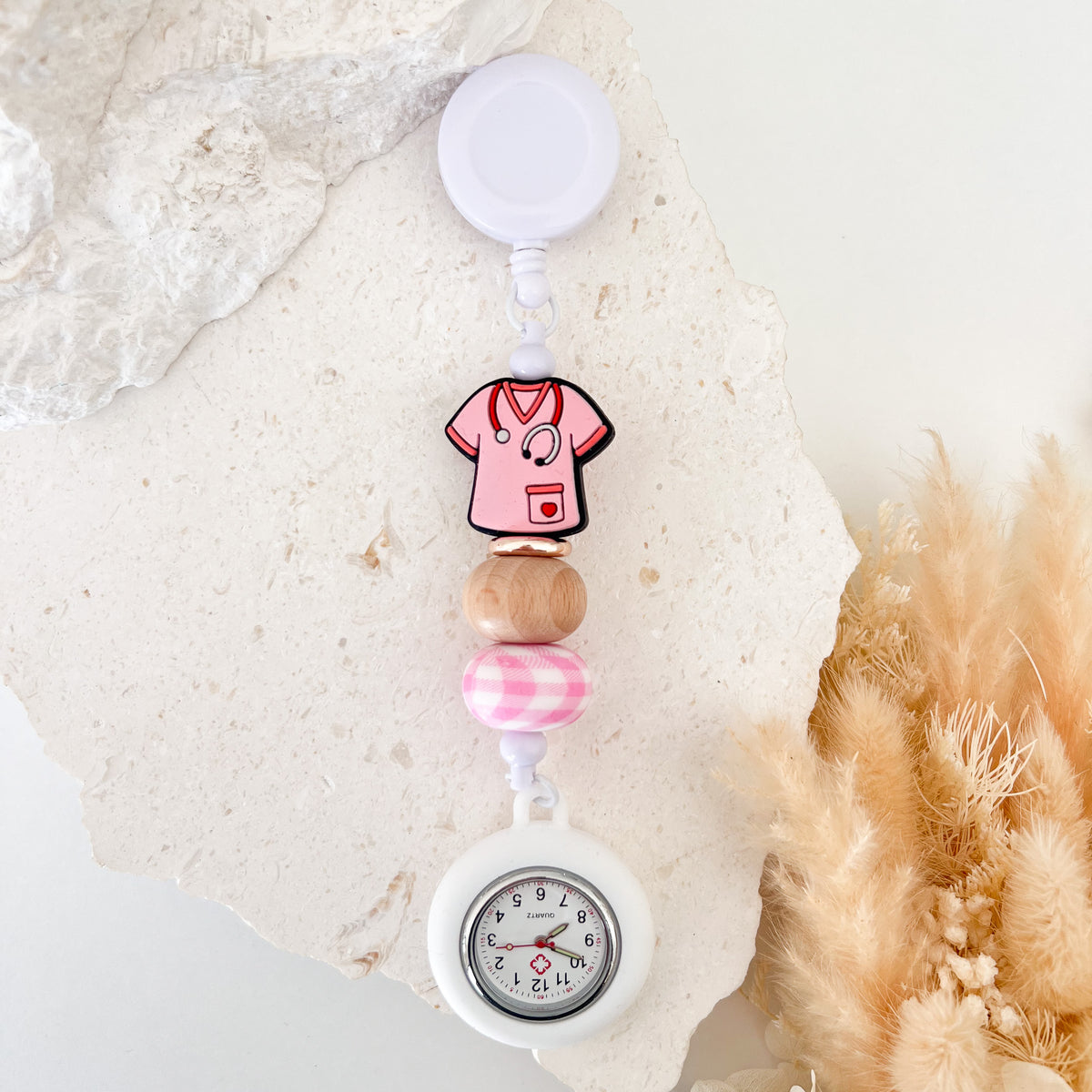 Beaded Medical Fob - Pink Scrubs