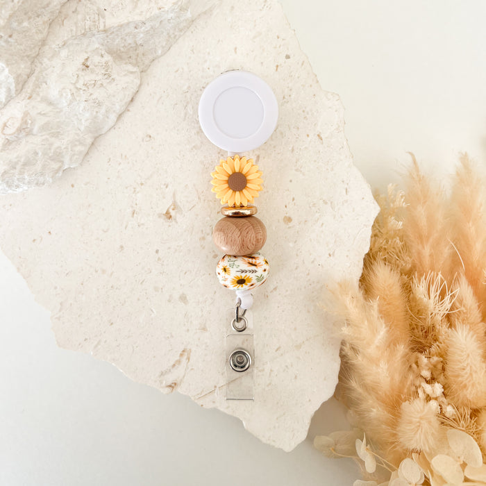 Beaded Badge Reel - Sunflower