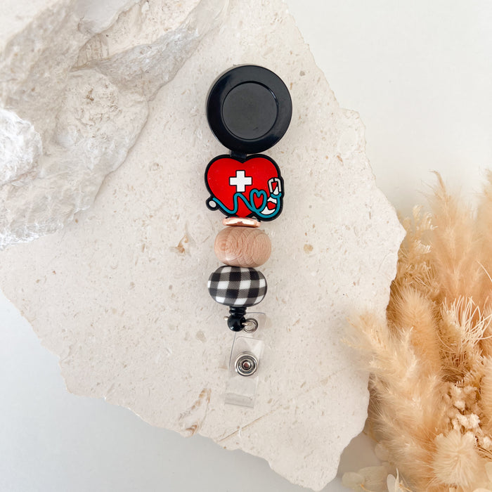 Beaded Badge Reel - Heartbeat