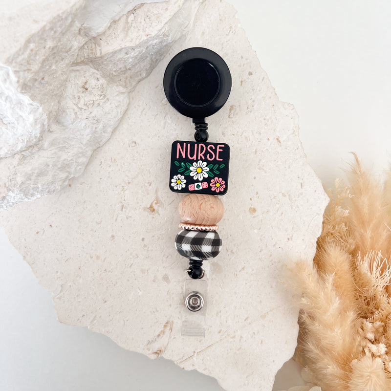 Beaded Badge Reel - Gingham Nurse