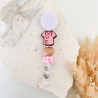 Beaded Badge Reel - Pink Scrubs