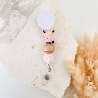 Beaded Badge Reel - Blush Highland Cow