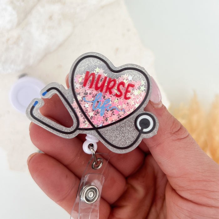 Shaker Acrylic Badge Reel - Nurse Life