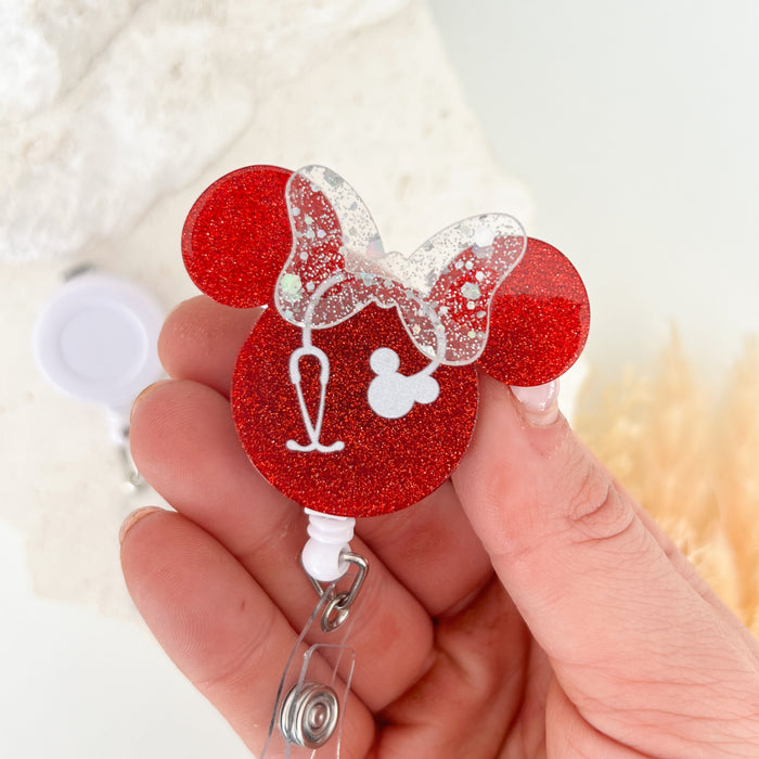 Acrylic Badge Reel - Red Minnie