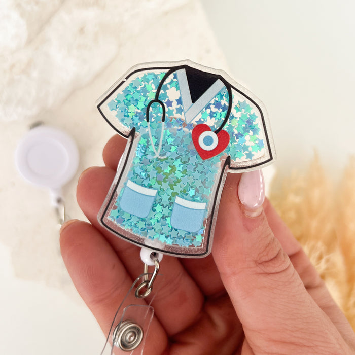 Shaker Acrylic Badge Reel - Blue Scrubs