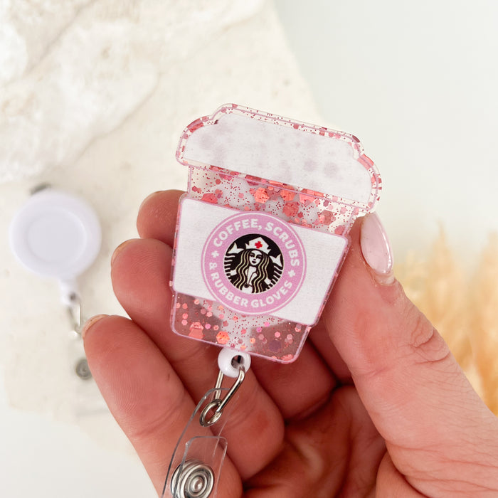 Acrylic Badge Reel - Coffee, Scrubs & Rubber Gloves