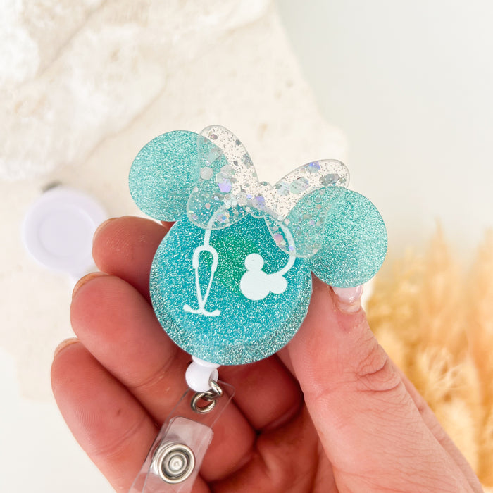 Acrylic Badge Reel - Teal Minnie