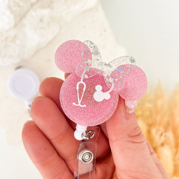 Acrylic Badge Reel - Pink Minnie