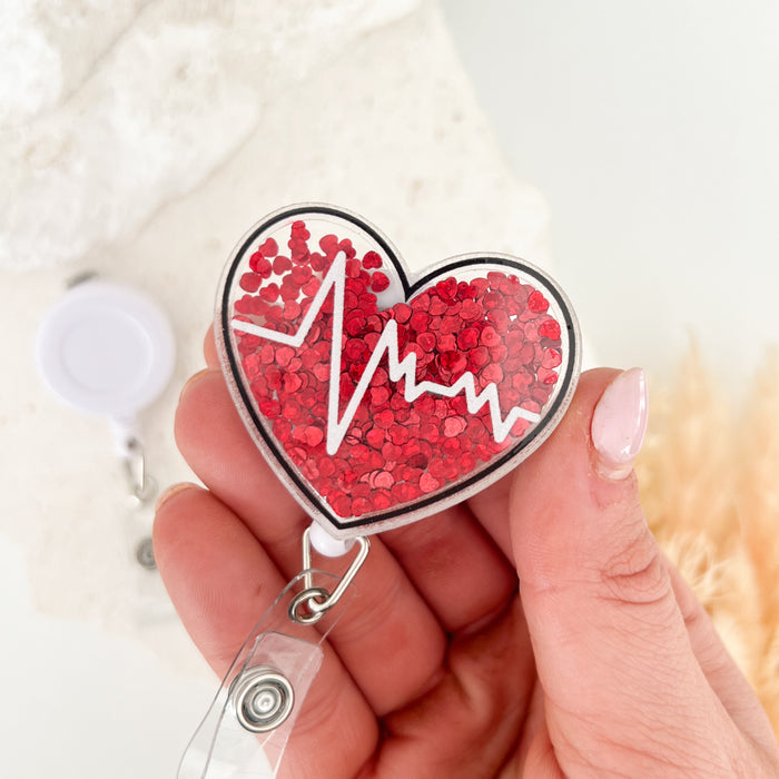 Shaker Acrylic Badge Reel - Heartbeat