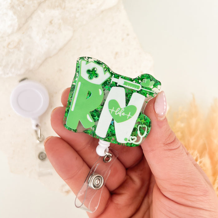 Acrylic Badge Reel - RN Green