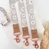 Beige Daisies Fabric Lanyard