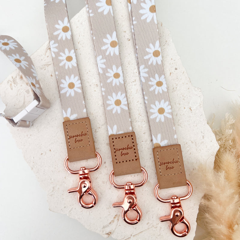 Beige Daisies Fabric Lanyard