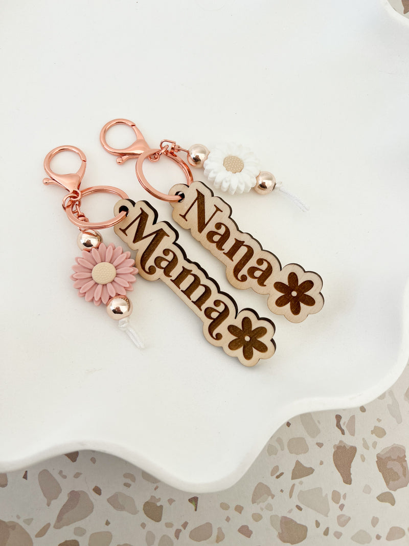 Timber Engraved Daisy Keychains