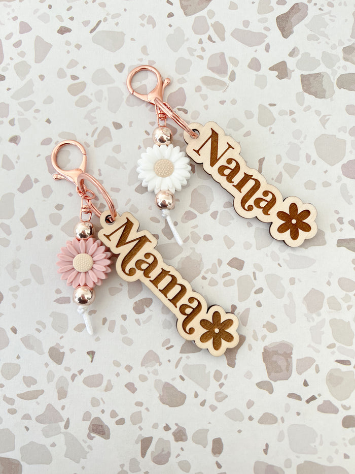 Timber Engraved Daisy Keychains